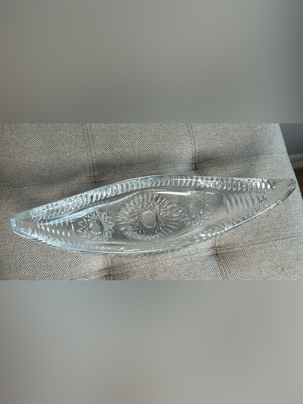 Anchor Hocking Star Of David Clear Pressed Glass Canoe-Shaped Relish Dish VTG